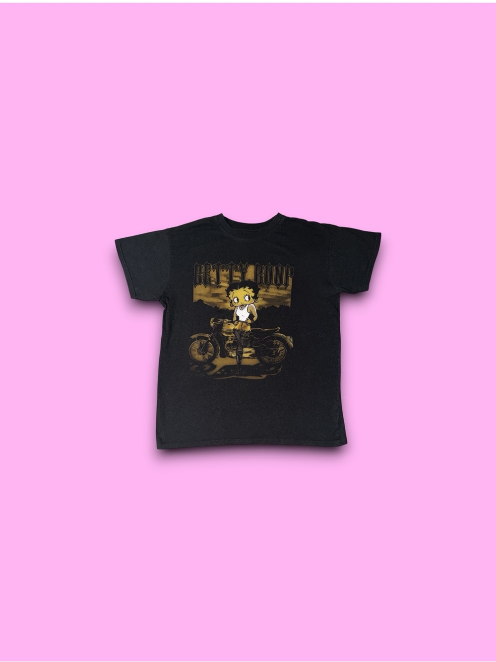 Betty Boop Motorcycle Graphic Print Cotton Men’s Black T-shirt Medium